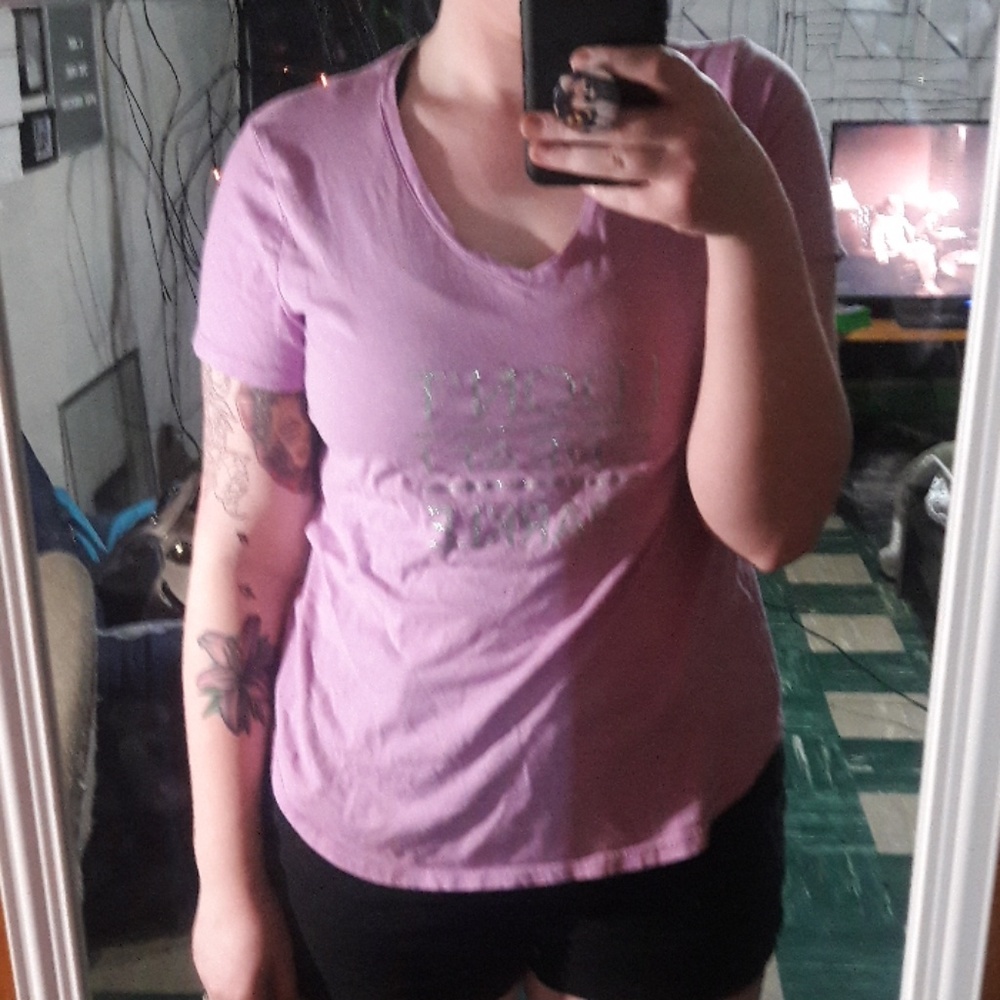 Purple workout shirt with saying